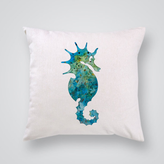 Throw Pillow Cover Blue Seahorse Print Throw Pillow Cover